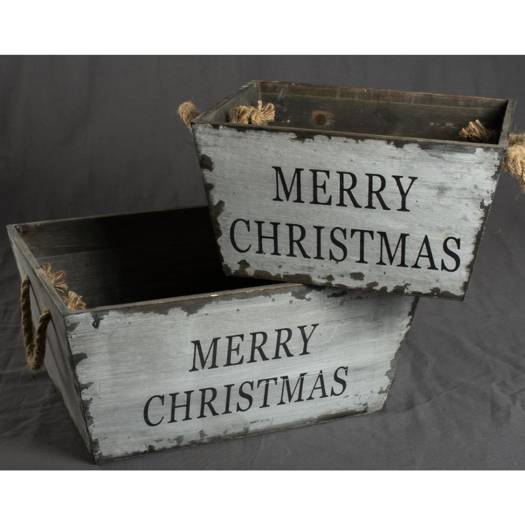 Cassette Natalizie in Legno Grigio - 2 Pezzi - Mondoprato