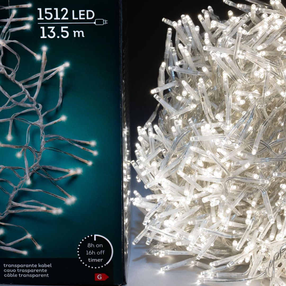 Luci a LED "CLUSTER" Bianco Caldo con Filo trasparente - 13,5m - Mondoprato