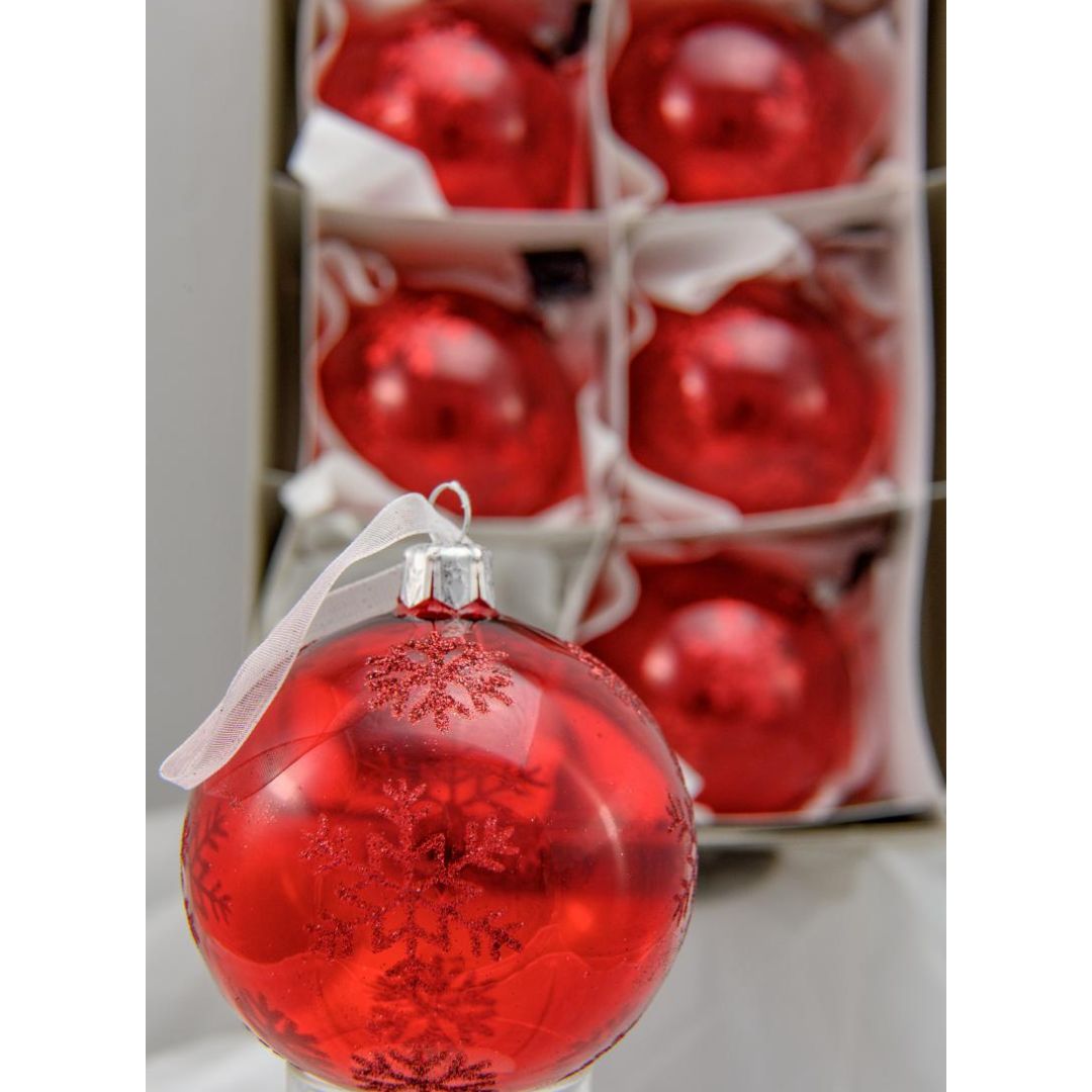 Palline Decorate Rosse in Vetro | 6 pezzi - Mondoprato