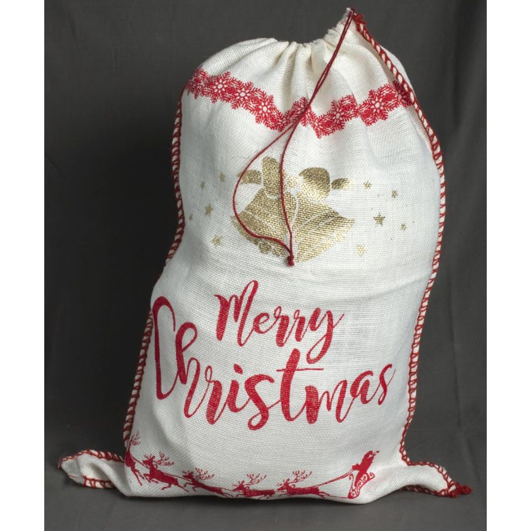 Sacco "Buon Natale" Bianco in Juta - Mondoprato