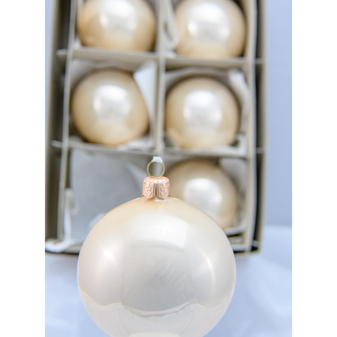 Set di 3 palline di Natale di vetro (D80 mm) Bianco perlato - Addobbi albero di Natale Set di 3 palline di Natale di vetro (D80 mm) Bianco perlato - Addobbi albero di Natale
